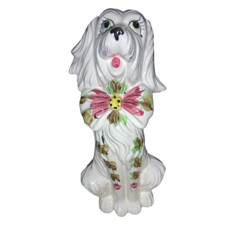 Tall White Sitting Ceramic Dog Figurine Made in Japan